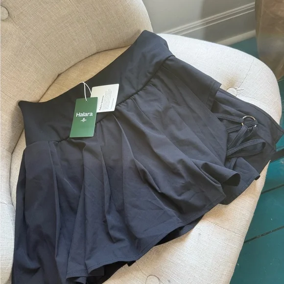 HALARA Black Pleated Skirt with Strappy Detail - Picture 4 of 4